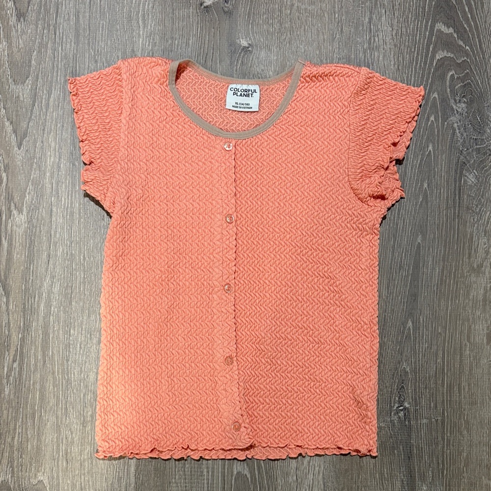 Colorful Planet Girls Coral Textured Button Down Top - Size XL (14/16)